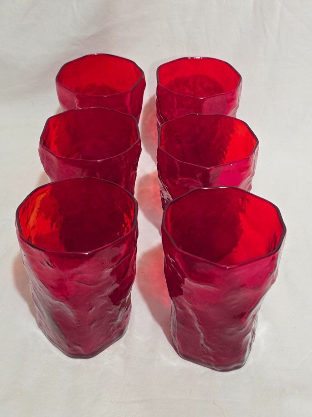 Vtg Morgantown Glass Crinkle Ruby  Seneca Driftwood Tumbler - Set of 6